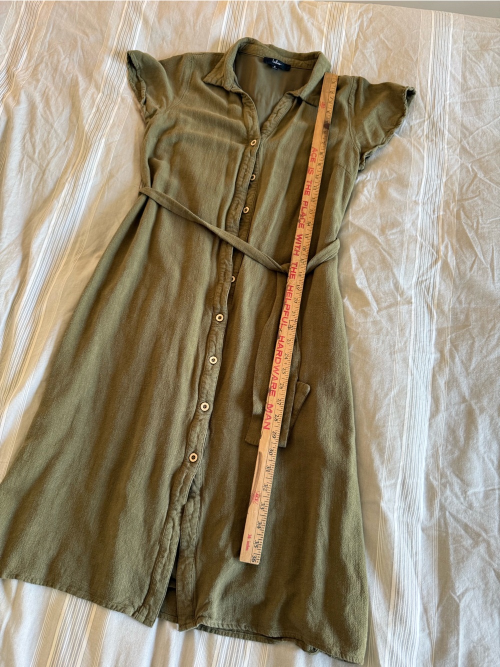 Lulu's Olive Button-Front Midi Shirt Dress with Tie Belt - Picture 5 of 5